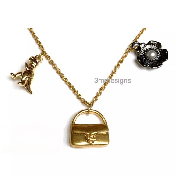 NWT COACH Mini Tabby/ Rexy & Iconic Charms 12-K Gold Plated CZ Crystals Necklace - Picture 5 of 8